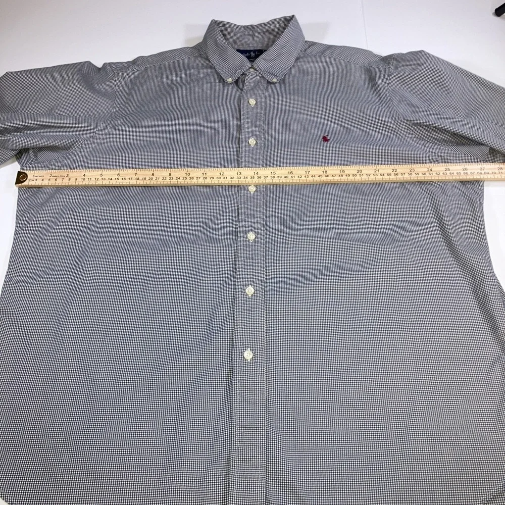 Polo Ralph Lauren Shirt Mens XL 17.5 Houndstooth Navy White L/S Button Down Flaw